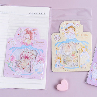 48 Cute Cat Girl with Gold Foil Stickers Set