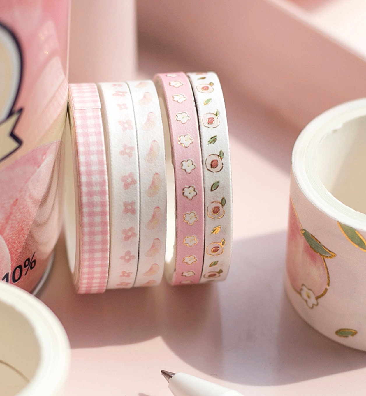 Peach Washi Tape Set 10 Rolls 2meters , Various Widths Pink Masking Tape , Planner Tape Gift Wrap , Journal DIY Tape, Stationery