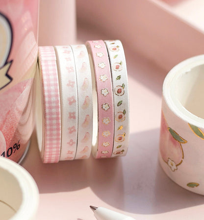 Peach Washi Tape Set 10 Rolls 2meters , Various Widths Pink Masking Tape , Planner Tape Gift Wrap , Journal DIY Tape, Stationery