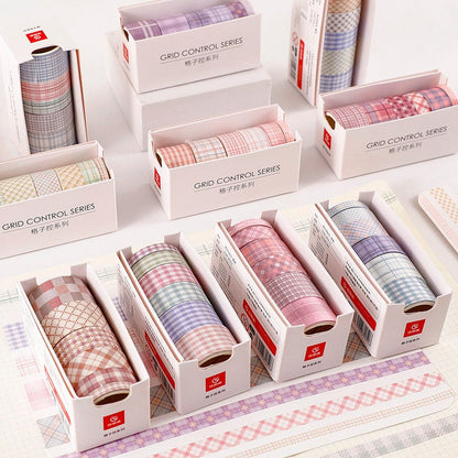 6 Rolls Grid Washi Tape Set