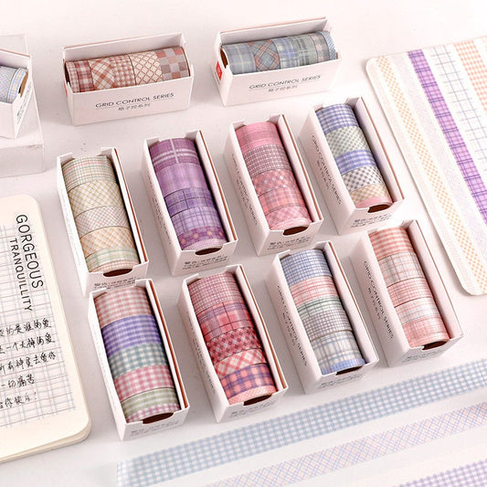 6 Rolls Grid Washi Tape Set