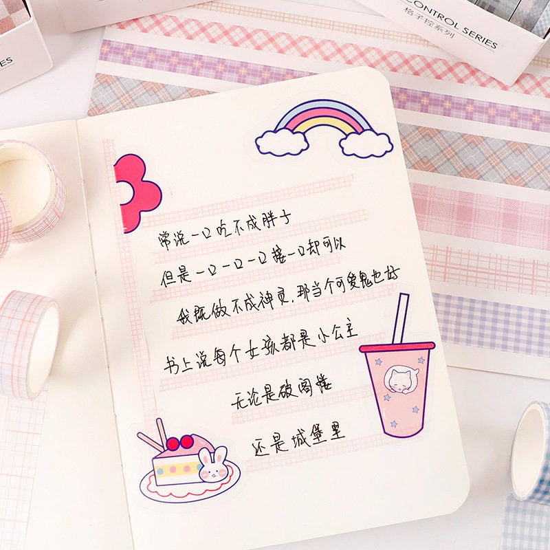 6 Rolls Grid Washi Tape Set