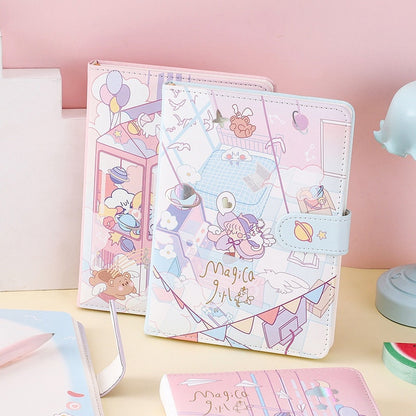 Magic Girl Journal - Soft Leather Cover Planner- 224 Pages A5 magnetic buckle notebooks  - Bullet Journal with lines or dots- Pink Notebook