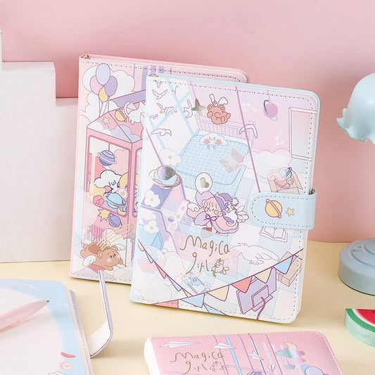 Magic Girl Journal - Soft Leather Cover Planner- 224 Pages A5 magnetic buckle notebooks  - Bullet Journal with lines or dots- Pink Notebook