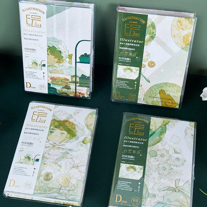 Cute Boy Tea Party Journal - A5 Diary Cute Green Notebooks - 256 Pages Crystal Transparent Cover with Gold Foil - Bullet Journal