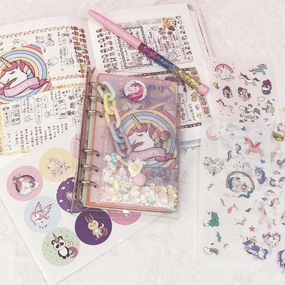 Pink Unicorn Journal Set with Shining Pe - A5 Loose Leaf Diary with Stickers and Accessories - PVC Cover notebooks - Pocket buckle notebooks
