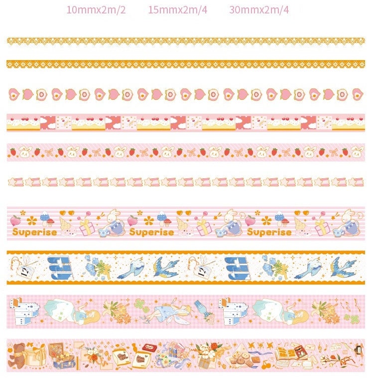 Peach Tea Party Washi Tape Set - 10 Rolls Washi Tape, 10 Stickers, Planner and more - Christmas Gift - Birthday Gift - Craft and DIY