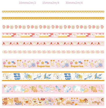Peach Tea Party Washi Tape Set - 10 Rolls Washi Tape, 10 Stickers, Planner and more - Christmas Gift - Birthday Gift - Craft and DIY
