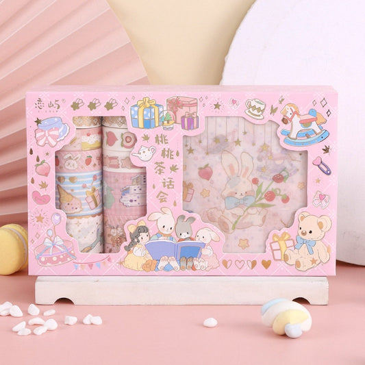 Peach Tea Party Washi Tape Set - 10 Rolls Washi Tape, 10 Stickers, Planner and more - Christmas Gift - Birthday Gift - Craft and DIY