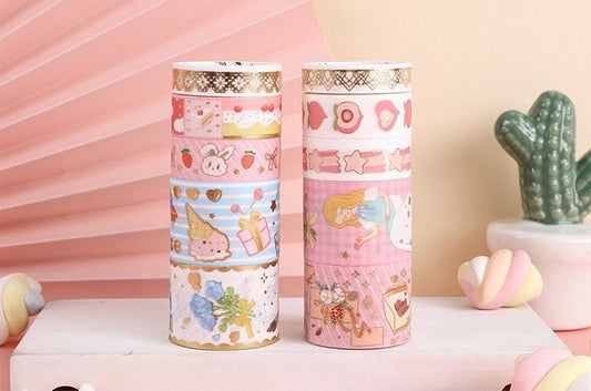 Peach Tea Party Washi Tape Set - 10 Rolls Washi Tape, 10 Stickers, Planner and more - Christmas Gift - Birthday Gift - Craft and DIY