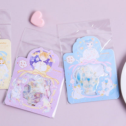 48 Cute Cat Girl with Gold Foil Stickers Set