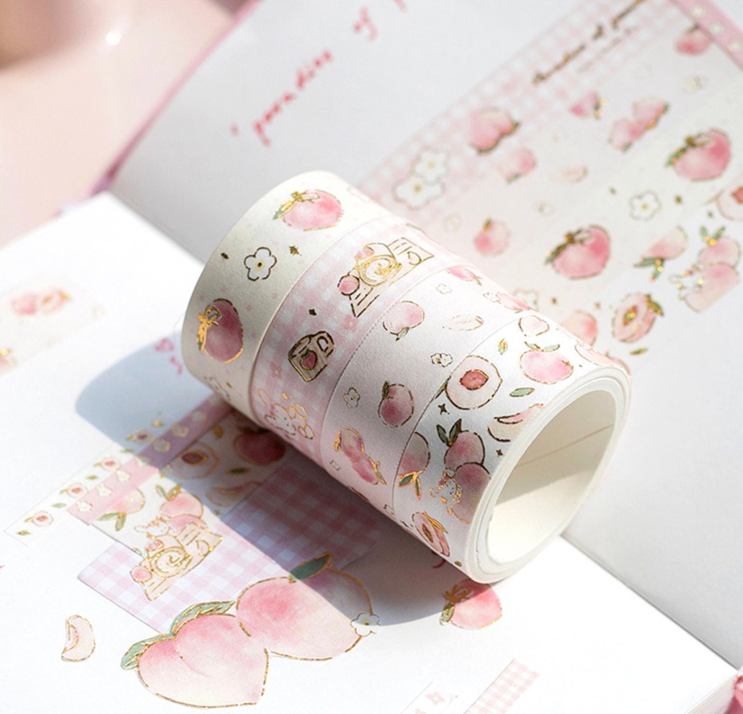 Peach Washi Tape Set 10 Rolls 2meters , Various Widths Pink Masking Tape , Planner Tape Gift Wrap , Journal DIY Tape, Stationery
