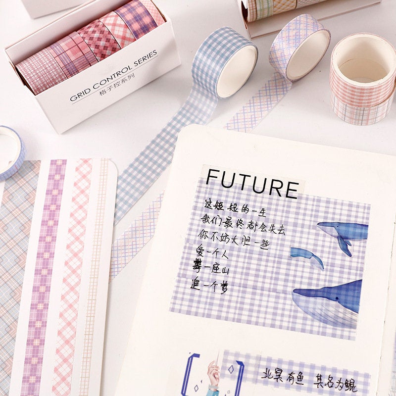 6 Rolls Grid Washi Tape Set