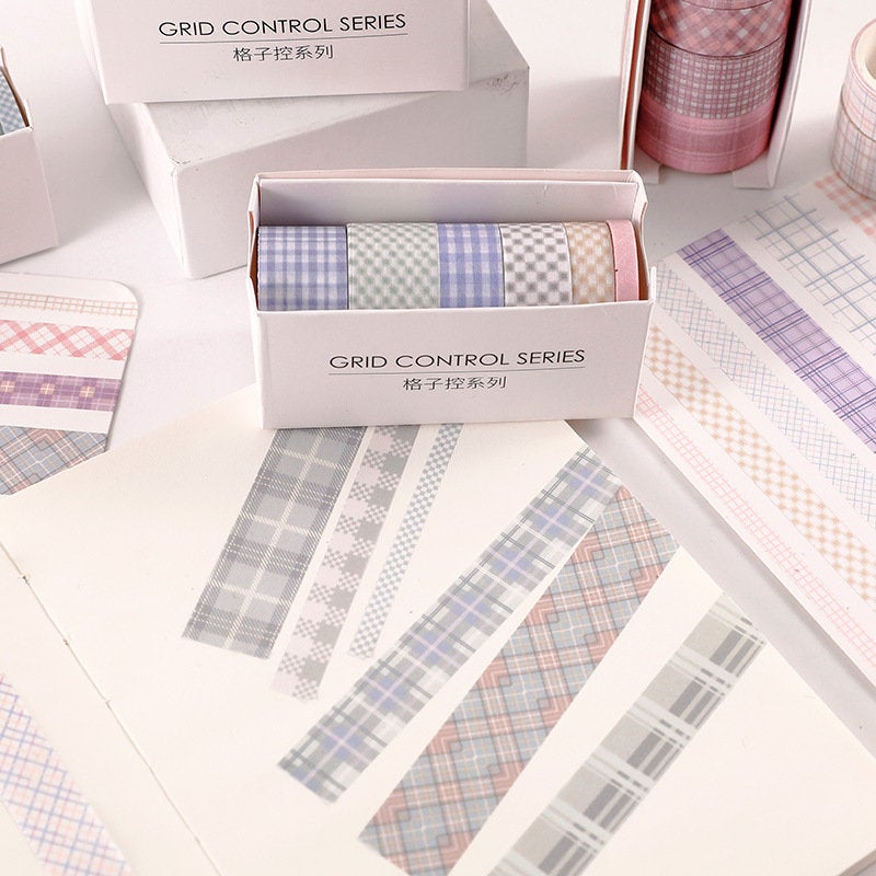 6 Rolls Grid Washi Tape Set