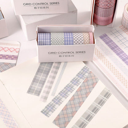 6 Rolls Grid Washi Tape Set