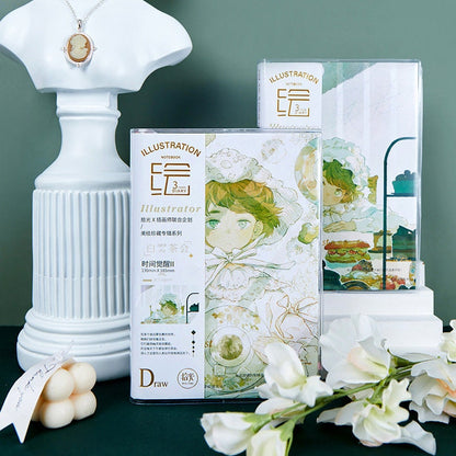 Cute Boy Tea Party Journal - A5 Diary Cute Green Notebooks - 256 Pages Crystal Transparent Cover with Gold Foil - Bullet Journal