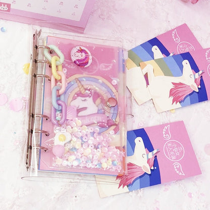 Pink Unicorn Journal Set with Shining Pe - A5 Loose Leaf Diary with Stickers and Accessories - PVC Cover notebooks - Pocket buckle notebooks