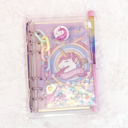Pink Unicorn Journal Set with Shining Pe - A5 Loose Leaf Diary with Stickers and Accessories - PVC Cover notebooks - Pocket buckle notebooks