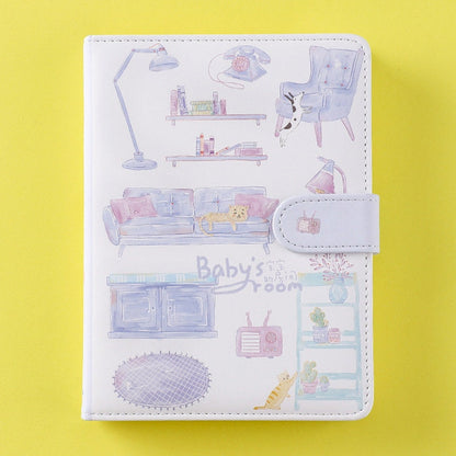 Cute Room Journal - 224 Pages Soft Leather Cover Planner- Purple and Blue A5 magnetic buckle notebooks  - Bullet Journal with lines