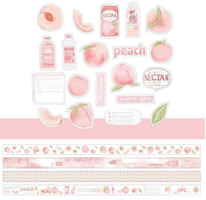 Pink Peach Washi Tape and Sticker Set for Traveler Notebook, Journal, Scrapbook, Crafting, Photo