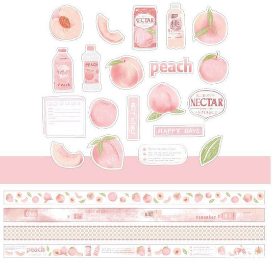 Pink Peach Washi Tape and Sticker Set for Traveler Notebook, Journal, Scrapbook, Crafting, Photo