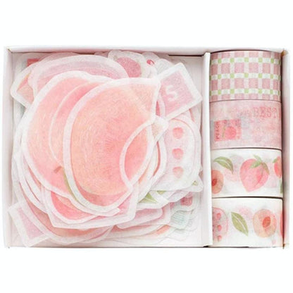 Pink Peach Washi Tape and Sticker Set for Traveler Notebook, Journal, Scrapbook, Crafting, Photo