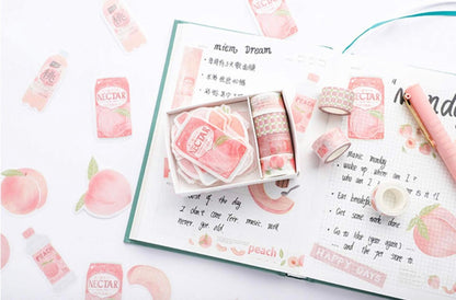 Pink Peach Washi Tape and Sticker Set for Traveler Notebook, Journal, Scrapbook, Crafting, Photo