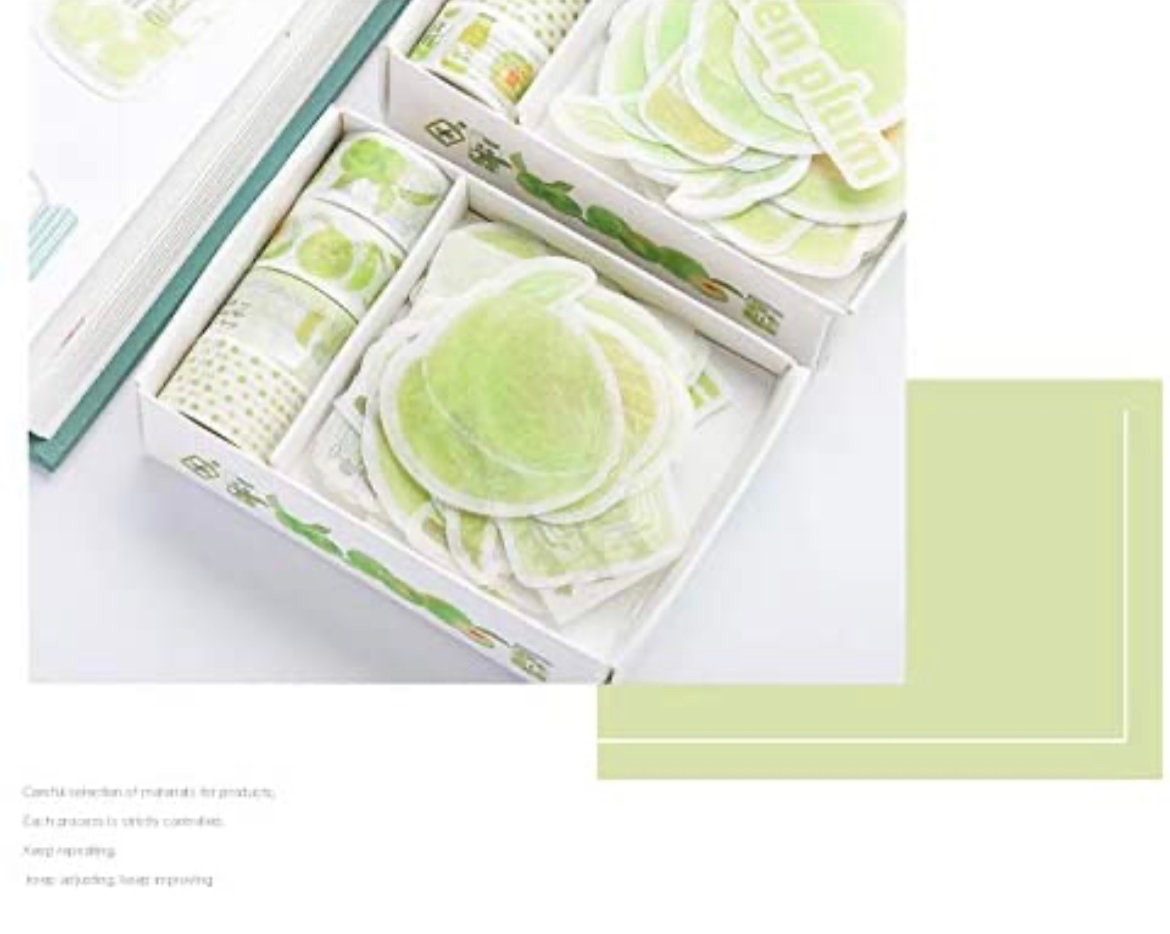Greem Plum Washi Tape and Sticker Set for Traveler Notebook, Journal, Scrapbook, Crafting, Photo