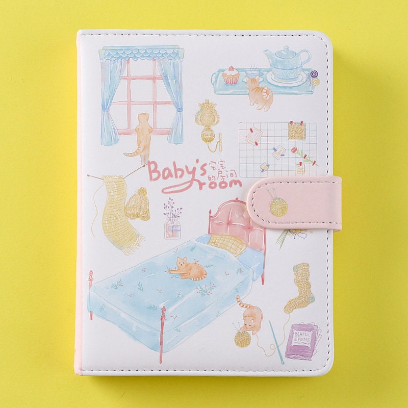 Cute Room Journal - 224 Pages Soft Leather Cover Planner- Purple and Blue A5 magnetic buckle notebooks  - Bullet Journal with lines