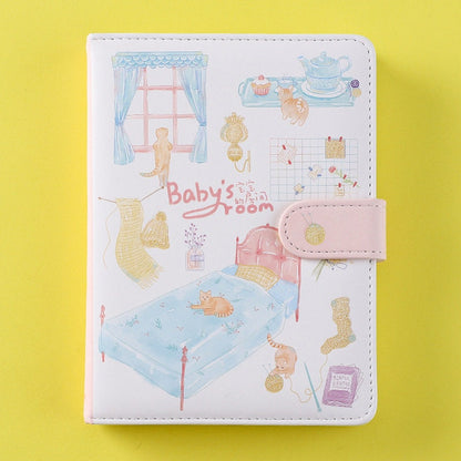 Cute Room Journal - 224 Pages Soft Leather Cover Planner- Purple and Blue A5 magnetic buckle notebooks  - Bullet Journal with lines