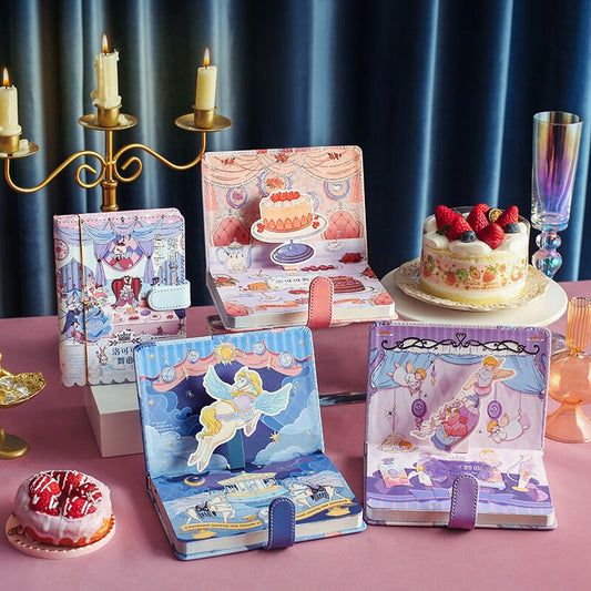 Rococo Waltz Planner with Metal Bookmark and 3D Card - 196 Pages Soft Leather Cover - A5 magnetic buckle Pink notebooks  - Bullet Journal