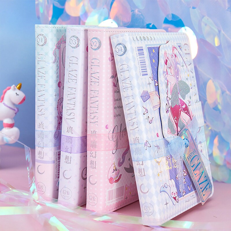 Milkglass Fantasy Planner - 224 Pages A5 magnetic buckle Pink notebooks with Soft Leather Cover - Bullet Journal DIY - Cute notebooks