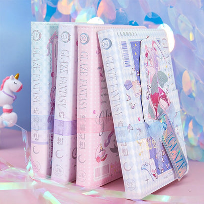 Milkglass Fantasy Planner - 224 Pages A5 magnetic buckle Pink notebooks with Soft Leather Cover - Bullet Journal DIY - Cute notebooks