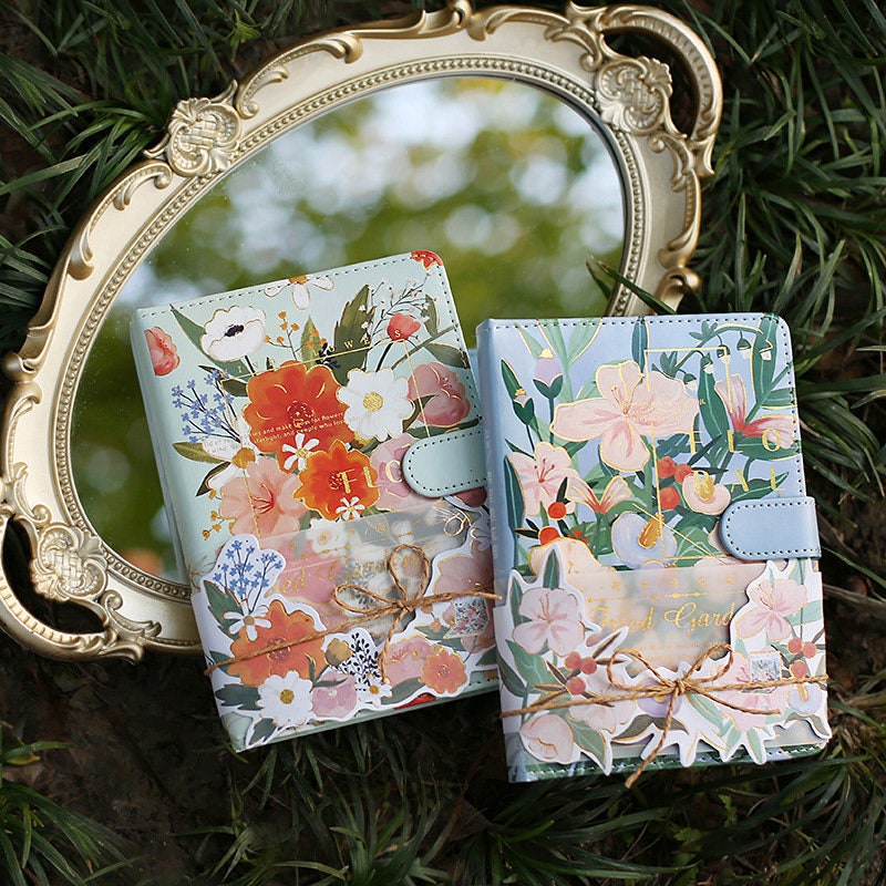 Flora Garden Planner with Designed 3D Card - 196 Pages Soft Leather Cover - A5 magnetic buckle Pink notebooks  - Bullet Journal