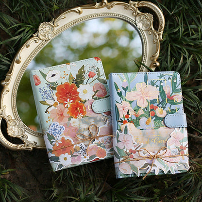 Flora Garden Planner with Designed 3D Card - 196 Pages Soft Leather Cover - A5 magnetic buckle Pink notebooks  - Bullet Journal