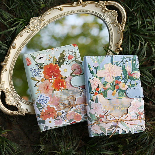 Flora Garden Planner with Designed 3D Card - 196 Pages Soft Leather Cover - A5 magnetic buckle Pink notebooks  - Bullet Journal