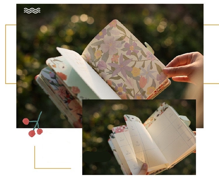 Flora Garden Planner with Designed 3D Card - 196 Pages Soft Leather Cover - A5 magnetic buckle Pink notebooks  - Bullet Journal