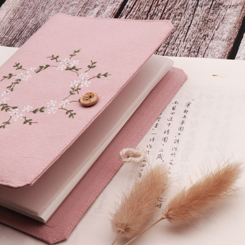 Embroid Flower Notebook- 180 Pages Loose Leaf A5 Cloth Cover Buckle Journal - Flower Planner- Bullet Journal - Craft DIY Stationery