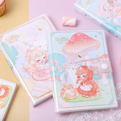 Lolita Cute Notebook  - 224 Pages A5 Buckle Notebooks with PVC cover - Bullet Journal - Planner Shopping list Pocket Notes