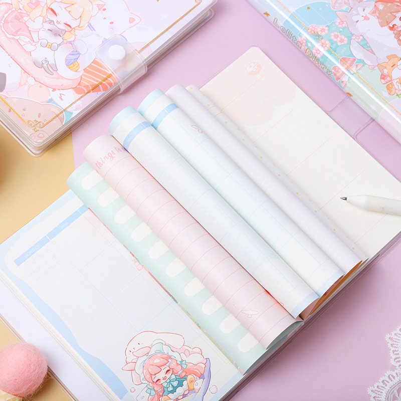 Lolita Cute Notebook  - 224 Pages A5 Buckle Notebooks with PVC cover - Bullet Journal - Planner Shopping list Pocket Notes