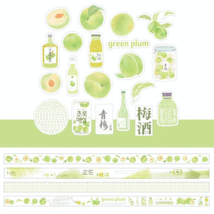 Greem Plum Washi Tape and Sticker Set for Traveler Notebook, Journal, Scrapbook, Crafting, Photo