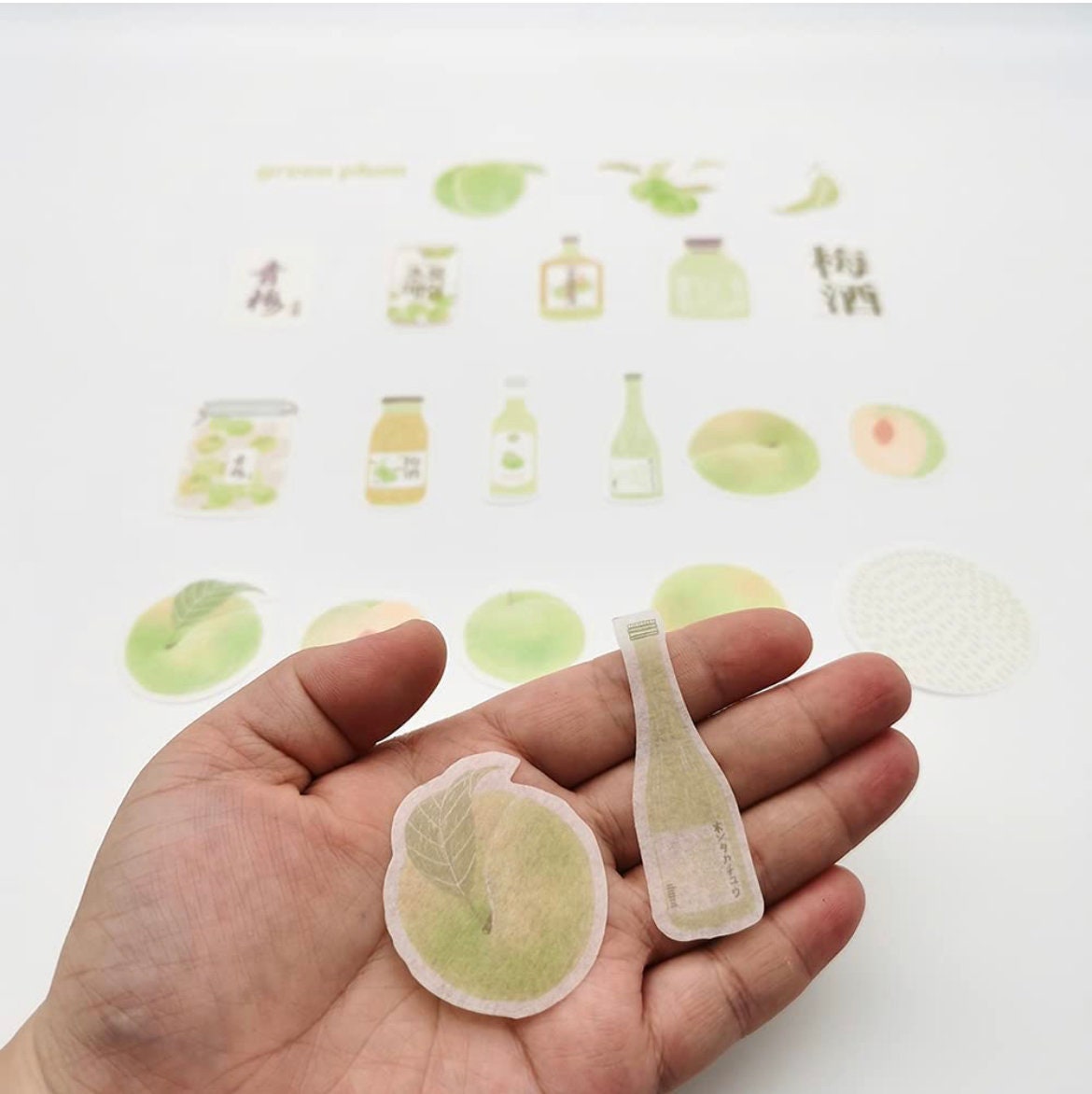 Greem Plum Washi Tape and Sticker Set for Traveler Notebook, Journal, Scrapbook, Crafting, Photo