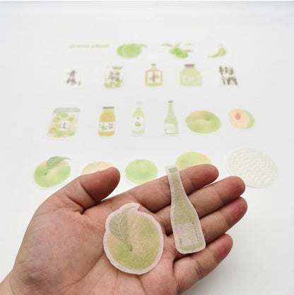 Greem Plum Washi Tape and Sticker Set for Traveler Notebook, Journal, Scrapbook, Crafting, Photo