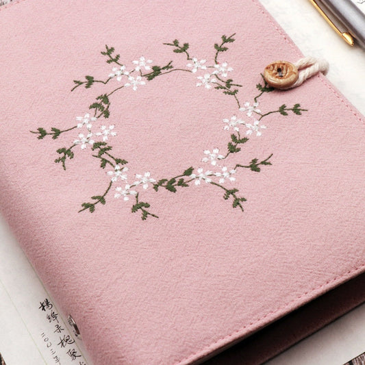 Embroid Flower Notebook- 180 Pages Loose Leaf A5 Cloth Cover Buckle Journal - Flower Planner- Bullet Journal - Craft DIY Stationery