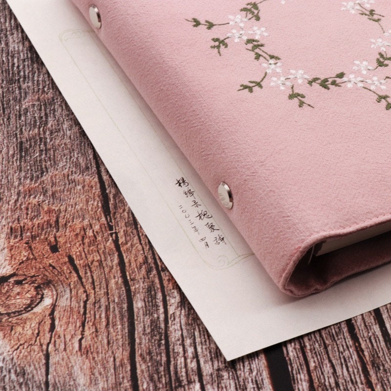 Embroid Flower Notebook- 180 Pages Loose Leaf A5 Cloth Cover Buckle Journal - Flower Planner- Bullet Journal - Craft DIY Stationery