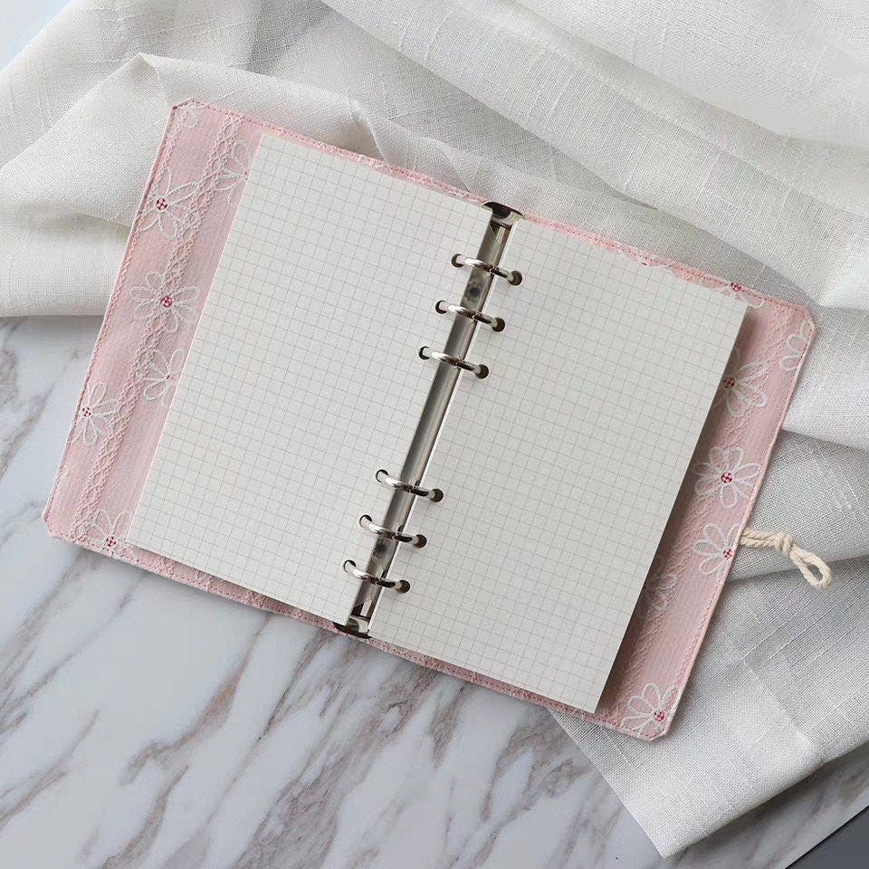 Embroid Sakura Notebook- 180 Pages Loose Leaf A5 Cloth Cover Buckle Journal - Flower Planner- Bullet Journal - Craft DIY Stationery