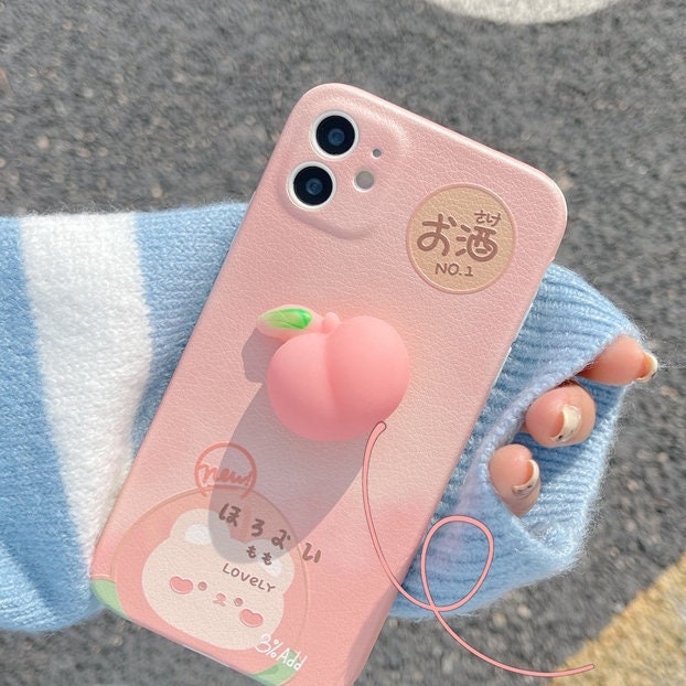 Soft jelly touch 3D pink peach silicone phone case iPhone12/11/6 6s 7 8 Plus X XR SE XS 11 mini Pro Max