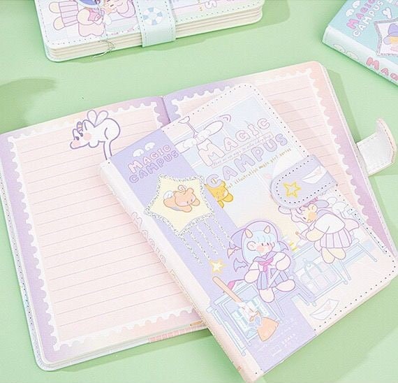 Magic Campus Journal With Bookmark - 224 Pages Soft Leather Cover Planner- A5 magnetic Buckle Notebooks  - Cute Notebooks - Bullet Journal