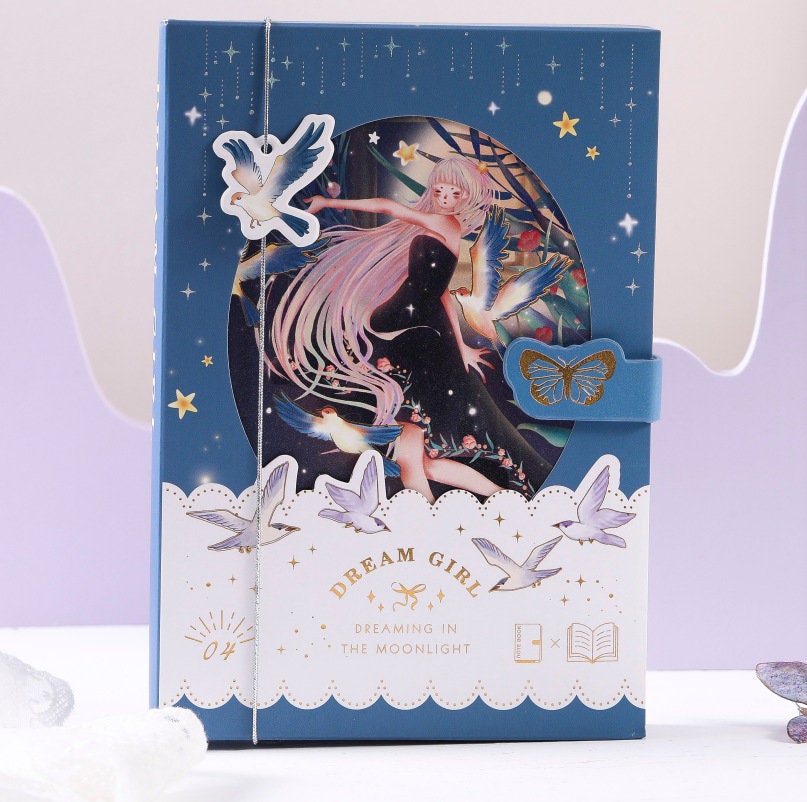 Dream Girl Notebook with Bookmark -224 Pages A5 magnetic buckle Fairy Notebooks with Soft Leather Cover - Bullet Journal DIY -Cute Planner