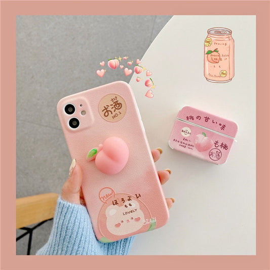 Soft jelly touch 3D pink peach silicone phone case iPhone12/11/6 6s 7 8 Plus X XR SE XS 11 mini Pro Max
